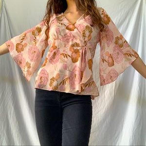 Loft Pink Wrap Top with Bell Sleeves